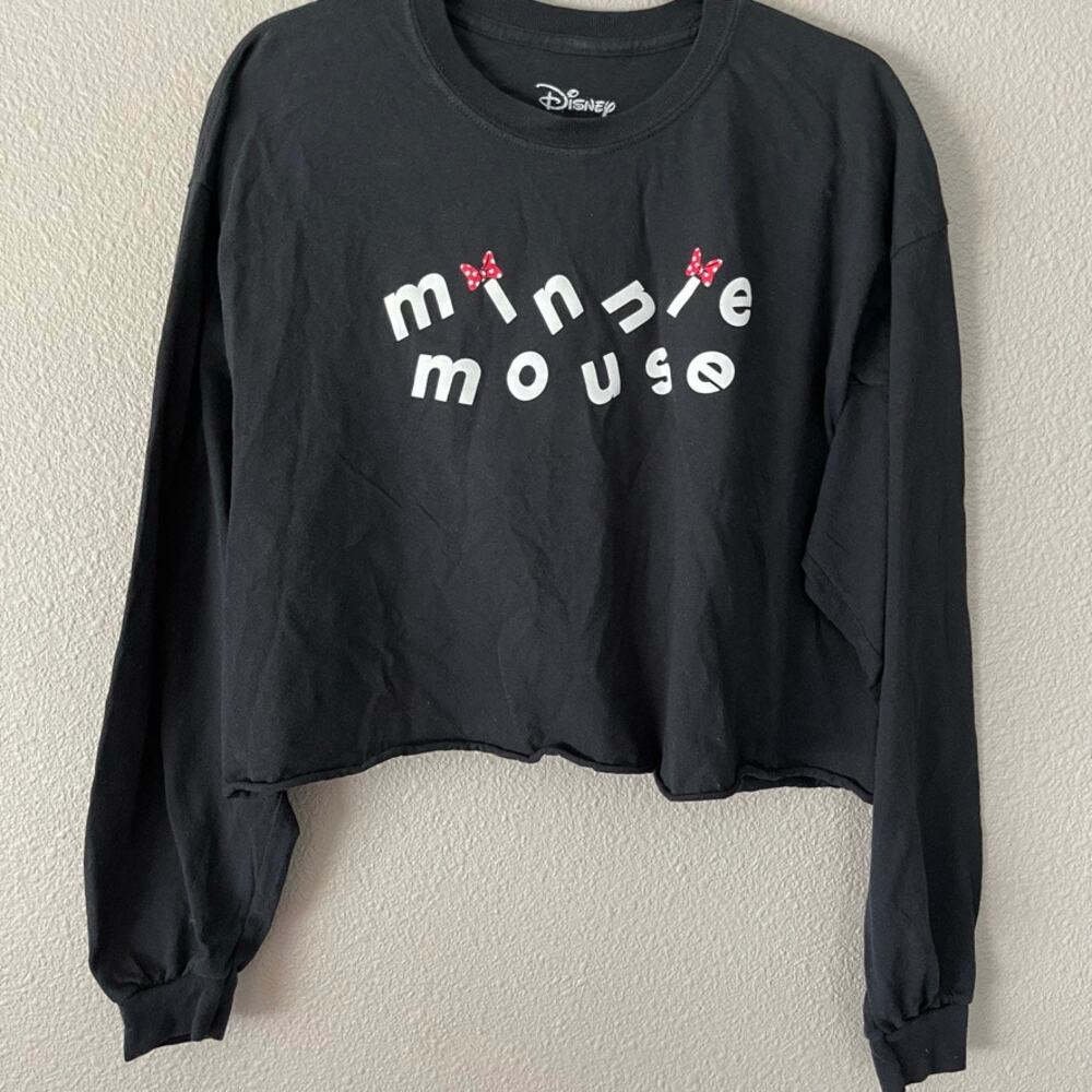 Disney Minnie Mouse Cropped Crew Neck Long Sleeve Womens Graphic Tee T-Shirt XL